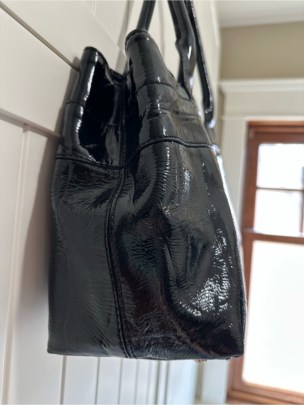 Vintage kate spade Elena Knightsbridge Bow Handbag Black Croc Patent Leather - Picture 9 of 13
